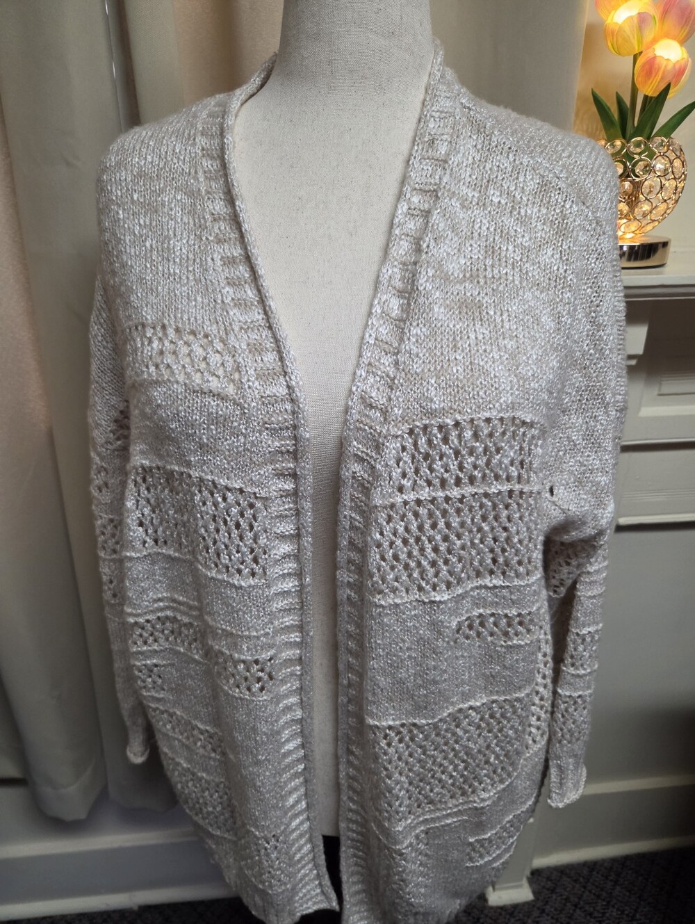 Maurices Open-Front Light Cream Knit Cardigan Size XXL